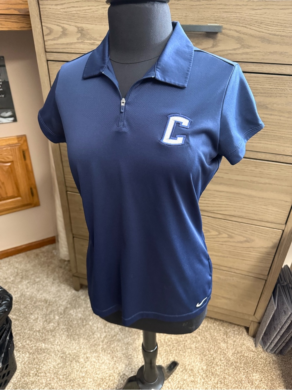Nike Creighton Women’s Navy Short-Sleeve Zip Polo with 'C' Patch